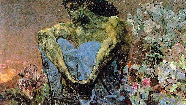 Mikhail Vrubel Demon seated in the garden 1890 Germany oil painting art